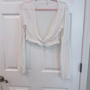 FP Movement by Free People Ivory Cropped Wrap Long-Sleeve Top